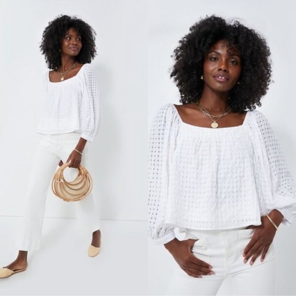 Tuckernut x Pomander Place White Textured Bonnie Blouse Size M - Picture 1 of 7